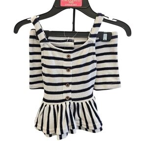 Vince Camuto Blue White Striped Knit 2pc Short Set Little Girls NEW